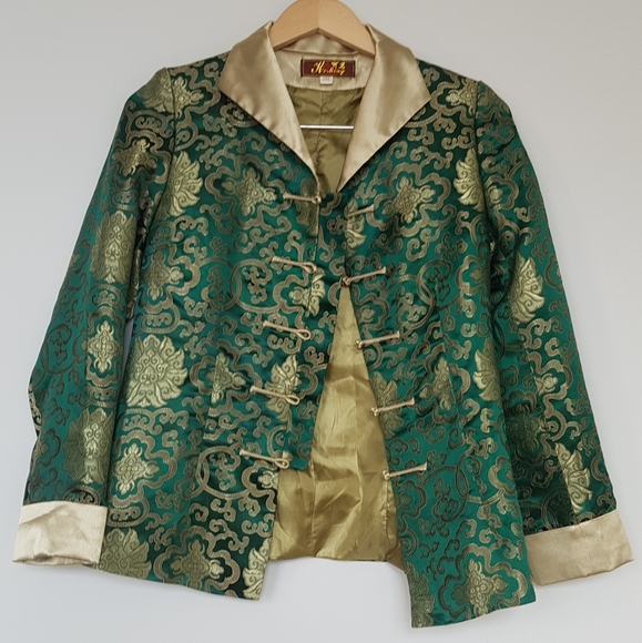 [KE MING] Elaborate Green and Gold Asian Jacket - Picture 2 of 13